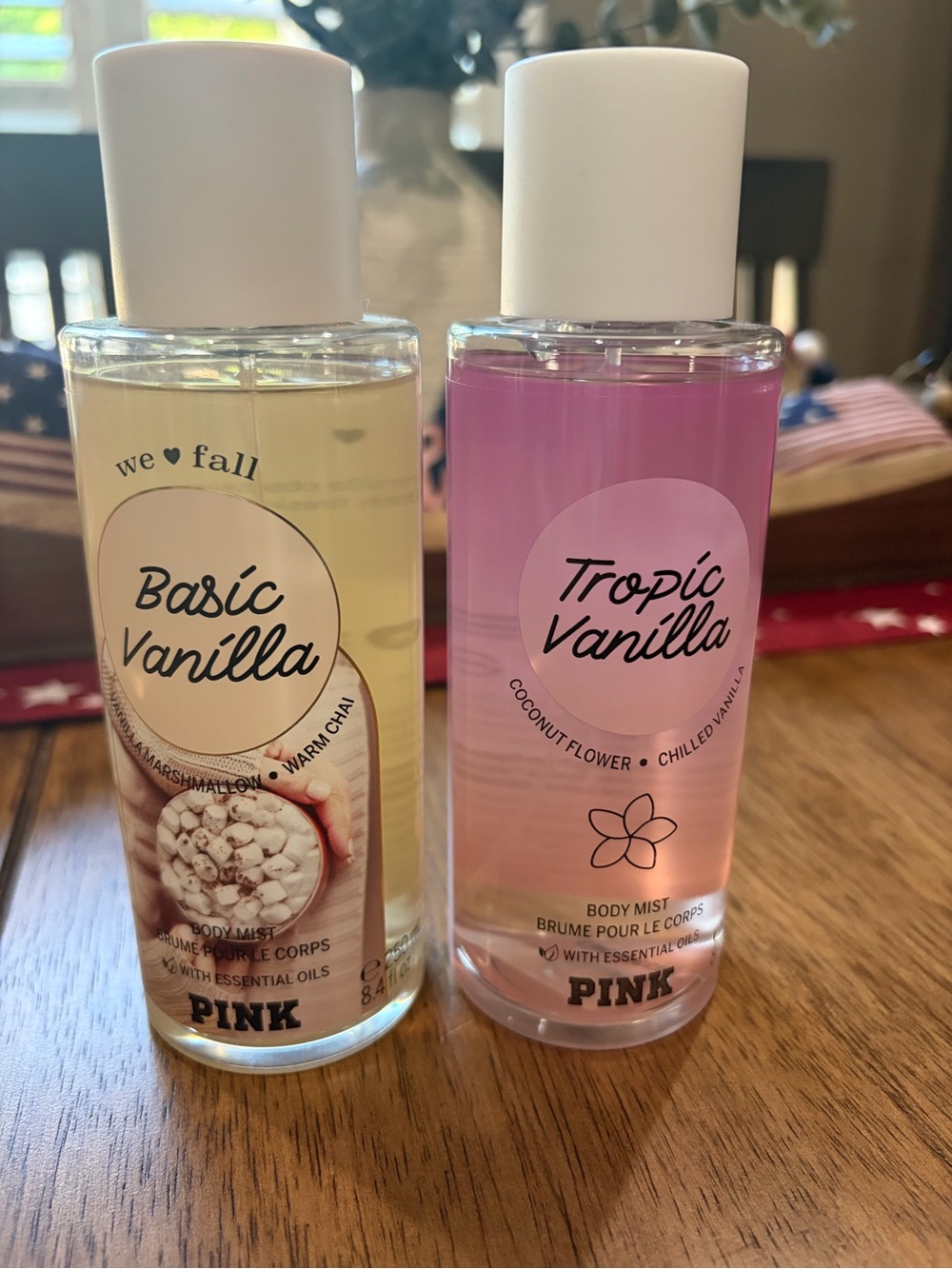 PINK Victoria's Secret Tropic Vanilla Body Mist — Pink Bottle and Basic Vanilla.